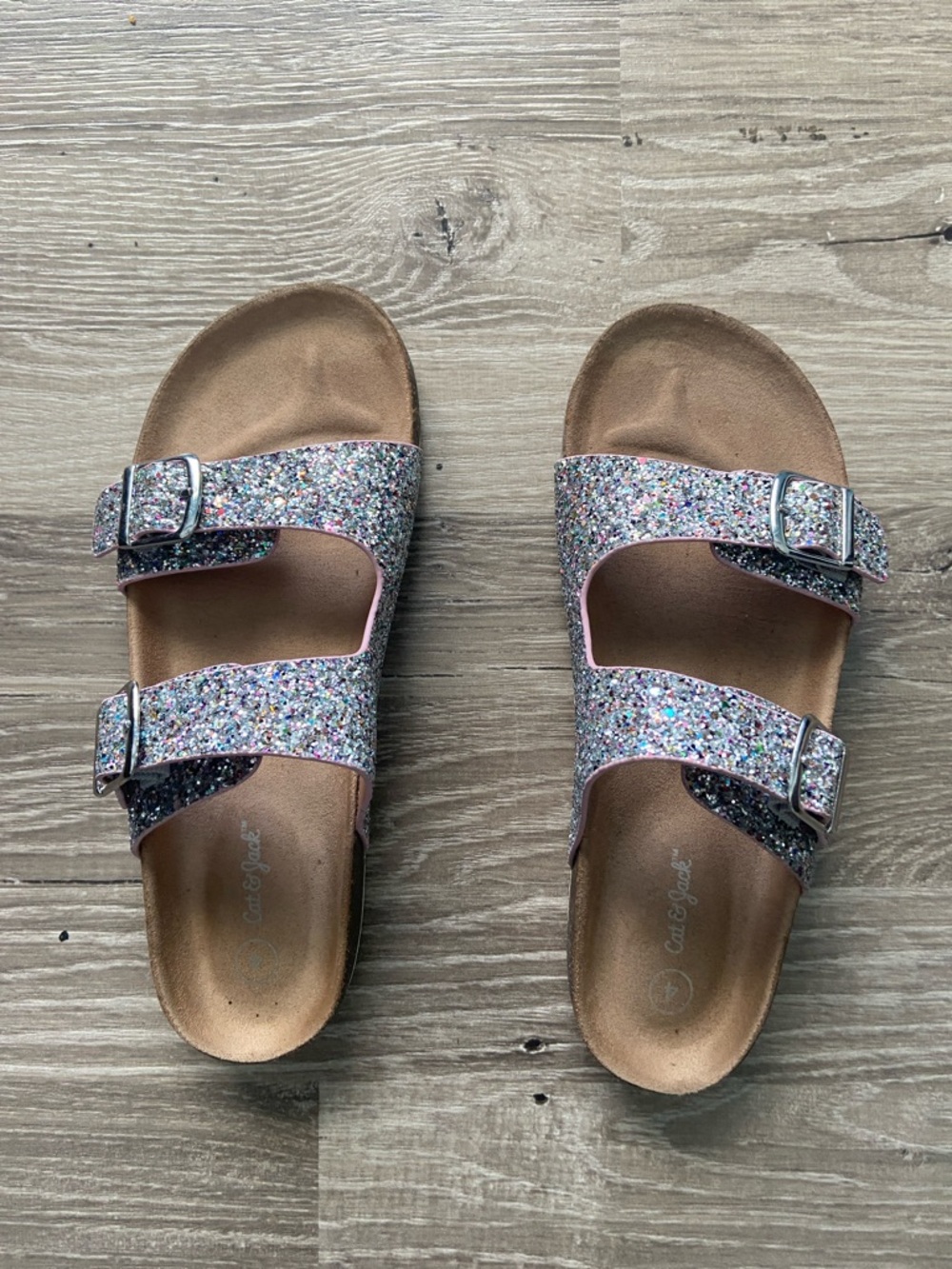 Cat & Jack Girls Glitter Double-Strap Sandals in Multicolor